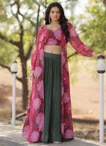 Georgette Green Party Wear Digital Printed Readymade Indo Western